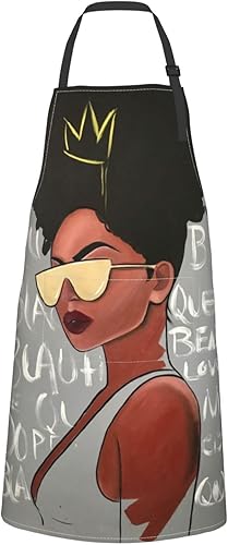 Miniatura 6 de Delantal impermeable de niña negra africana con 2 bolsillos, delantales de cocina para cocinar, hornear, pintura, jardinería, aseo