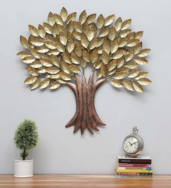 Image of Bharat Art Metal Iron Golden Tree Decorative Wall Hanging /Wall Decor for Home, Living Room, Bedroom, Hotels, Office, Cafe etc Multicolor (31x2x33 Inch) W294