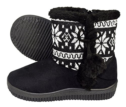 Faux Suede Fleece Lined Snowflake Kids Winter Snow Shearling Boots3