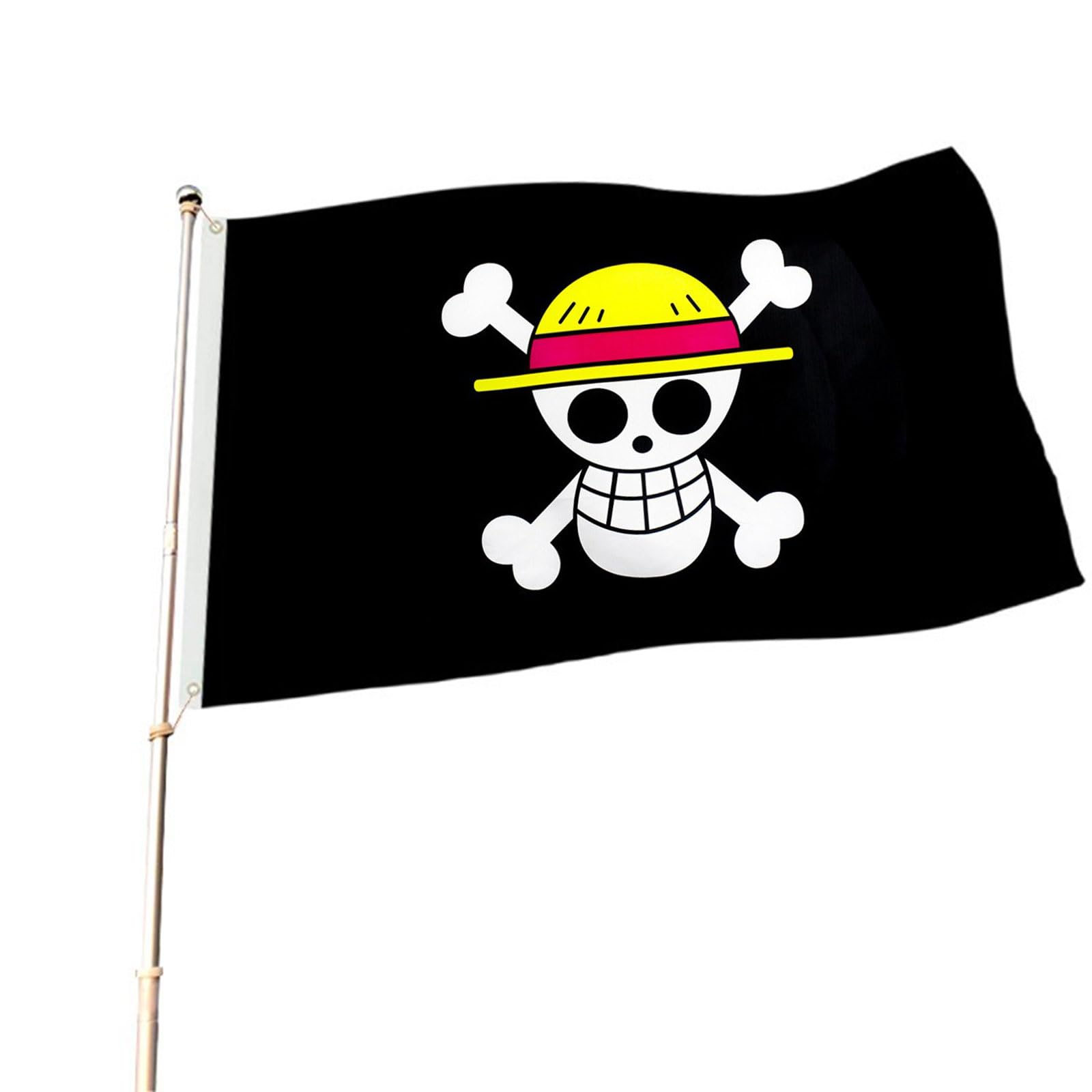 Pirate Straw Hat Flag - Black Stick Flag with Skull Design, Kids Outdoor Decoration & Party Decoration for Adventure Story Fans
