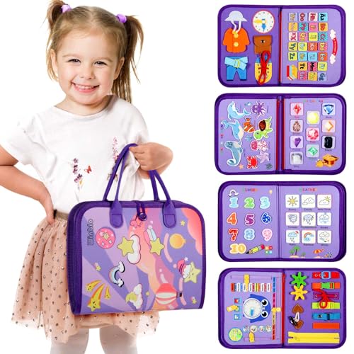 Image of Winblo Toddler Busy Board - Montessori Toys for Toddler Girl Birthday Gift - Educational Learning Sensory Busy Book for Toddlers, Activities Books for Toddlers, Travel Toys for Airplane Car