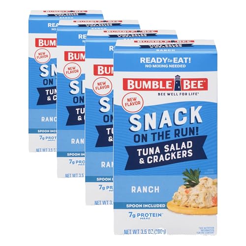 Image of Bumble Bee Snack On The Run Ranch Tuna Salad with Crackers Kit - Ready to Eat Protein Snack Pack - 8g Protein per Box - Wild Caught MSC Certified Tuna (Pack of 4)