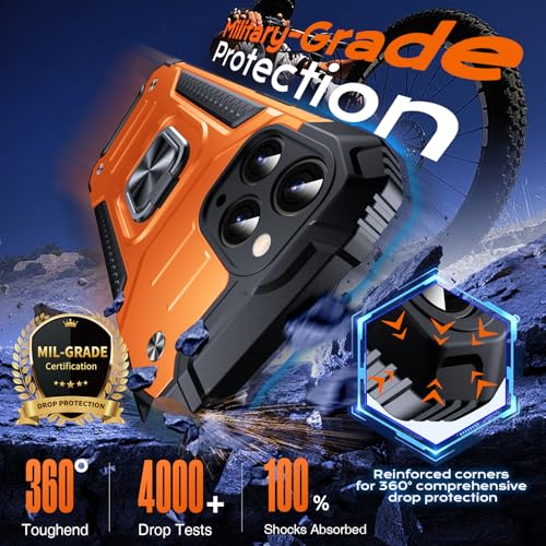 Image of Anqrp Heavy Duty Case for iPhone 11 Pro Case with Enhanced Ring Holder Grip Stand, Military Grade Shockproof Rugged Drop Protective Silicone Hard Slim iPhone 11 Pro Phone Case Cover,Orange