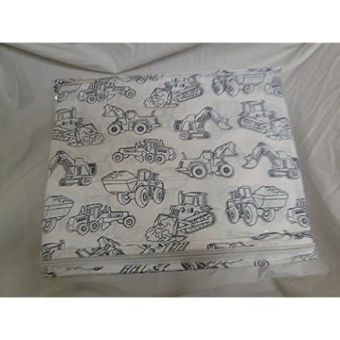 Charles Street Construction Vehicles Navy Blue on White 4pc Full Sheet Set Cover