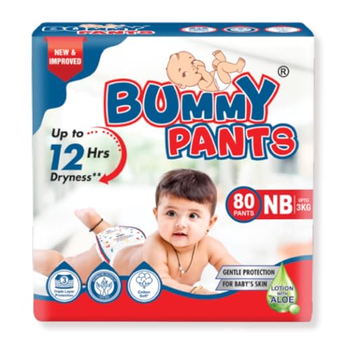 Image of BUMMY Pants Baby Diapers - Soft & Comfortable with 5D Cross Core Technology, 360 Soft Elastic Waistband & Up to 12-Hour Absorption | XS | Pack of 2 | 160 Pieces