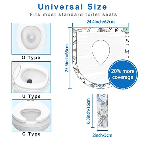 Toilet Seat Covers Disposable For Kids And Adults, Yihata 20 Pack Extra Large Waterproof Toddler Potty Training Toilet Cover Individually Wrapped Potty Liners For Public Restroom, Travel(Dinosaur) #TOP4