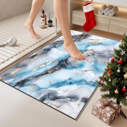 OWUFFY Diatomaceous Earth Bath Mat Bathroom Rugs Super Absorbent Quick