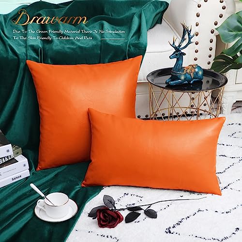 Image of BRAWARM Pack of 2 Cozy Bolster Pillow Covers Cases for Couch Sofa Bed Solid Faux Leather Soft Luxury Cushion Covers Both Sides Home Decoration 12 X 20 Inches Orange Rust