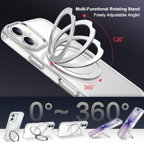 Image of Enflamo Hard Clear Rotaing Stand Shockproof Transpareant Magnatic Case Cover for iPhone 16 | Ultra Hybrid Camera Bump Protection