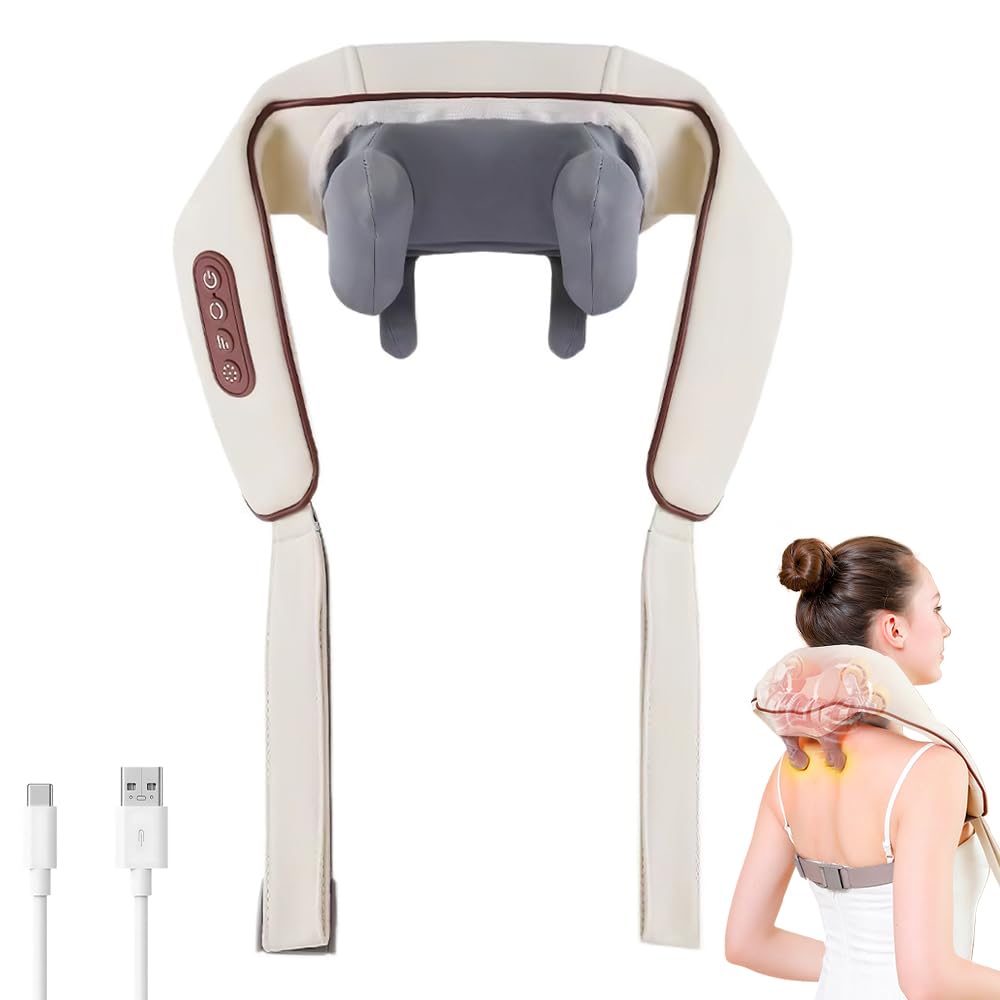 Massaggiatore per collo e spalle con calore, massaggiatore Shiatsu profondo per alleviare il dolore, massaggiatore senza fili per dolori muscolari a schiena, gambe e spalle