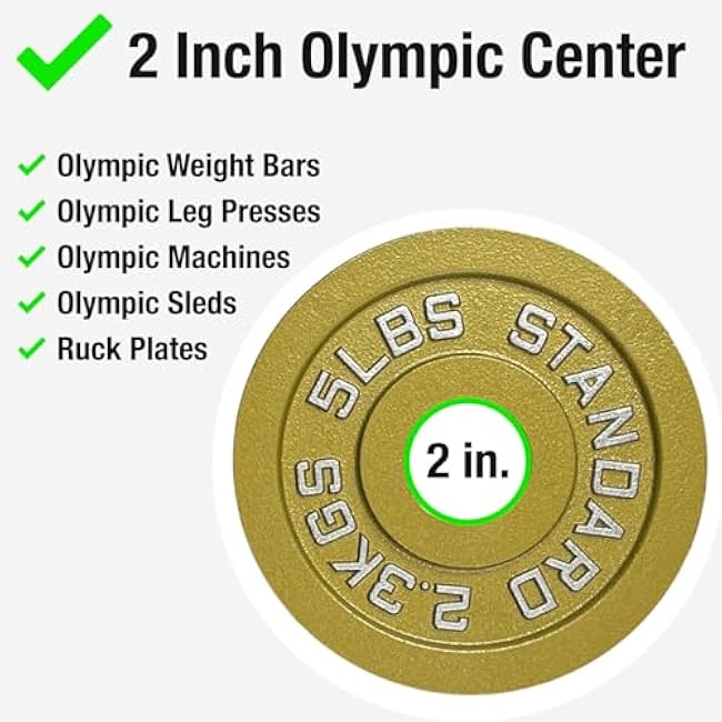 Gold Finish Olympic Steel Plates - Pairs and Sets 2 Inch Barbell Standard in Premium Gold for Weight Lifting
