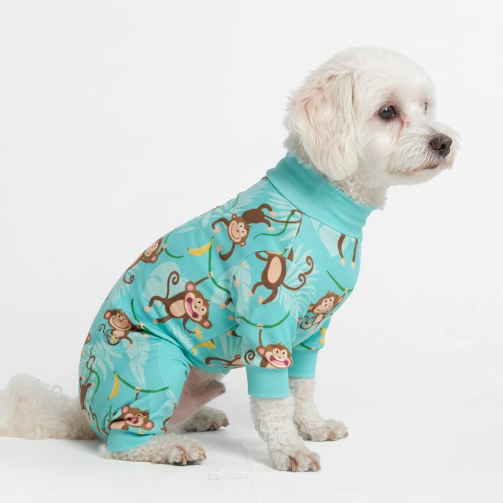 Spark Paws Dog Pajama, Dog Recovery Suit Male, Onesie, Ultra-Soft and 4-Way Stretch, for Small Medium and Large Breeds - Monkey Business - M