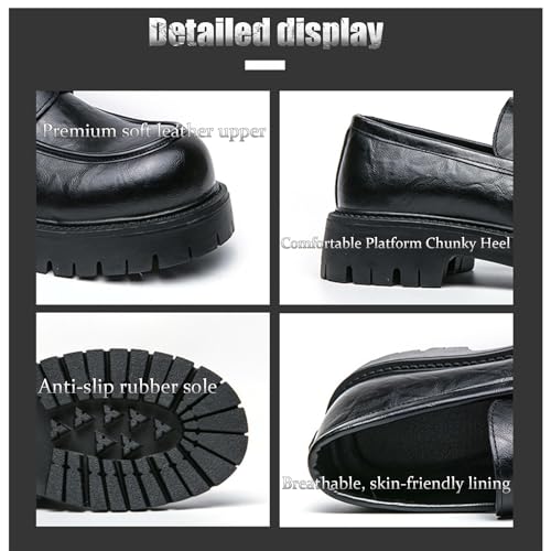 Men's Comfortable Soft Leather Platform Chunky Loafers Fashion Business Casual Formal Work Shoes Retro Round Toe Anti-Slip Lug Sole Slip-On Penny Loafers2