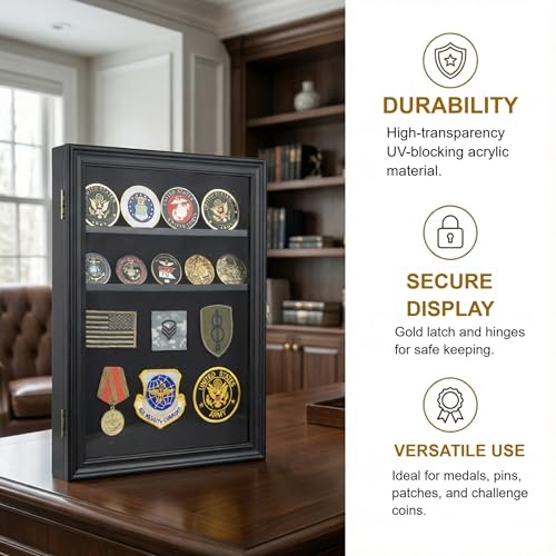 Image of 11.5 X 16 Pin Display Case Medal Shadow Box with 98% UV Protection for Military Medals, Beach Tags, Jewelry Pins, Pin Gift, Insignia Ribbons Memorabilia (Black Finish)