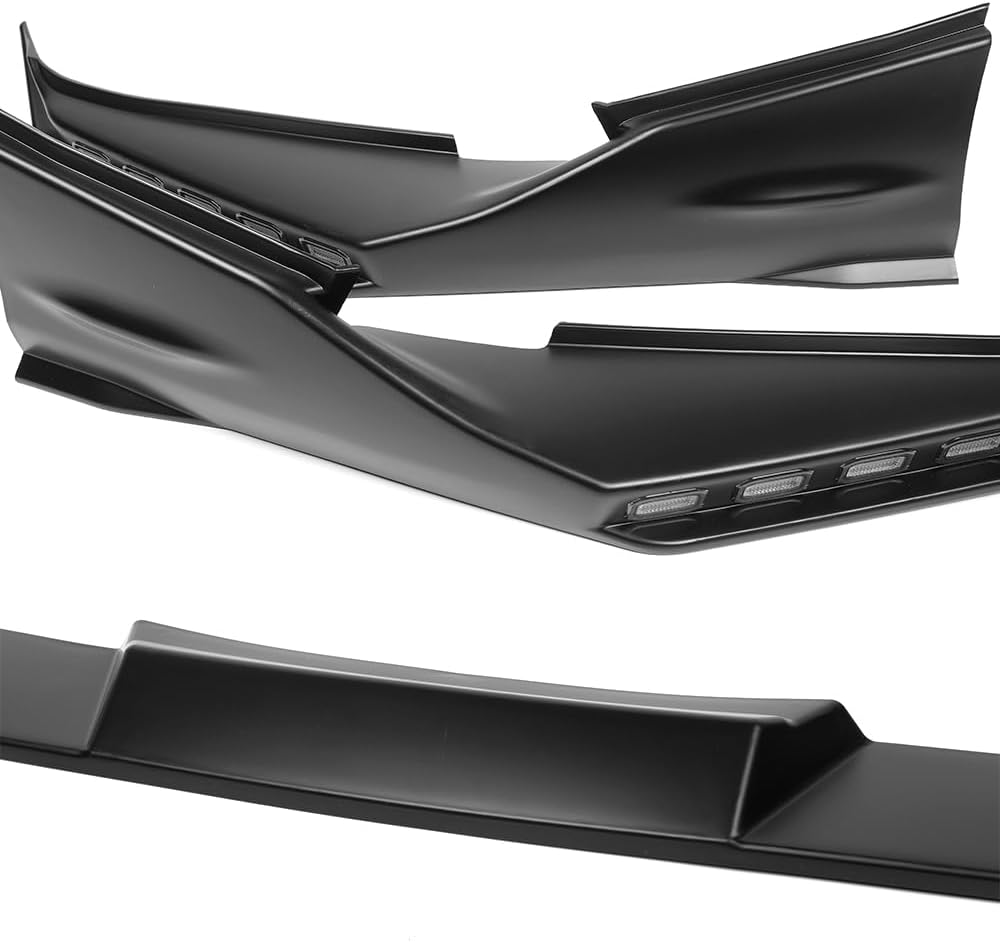 Stay-Tuned, 3PC ABS Front Bumper Lip Spoiler Body Kit+ LED Sequential Running Lights, Compatible with 2025-2026 Toyota Camry SE XSE, Auto Replacement Exterior Accessory (Unpainted Black)