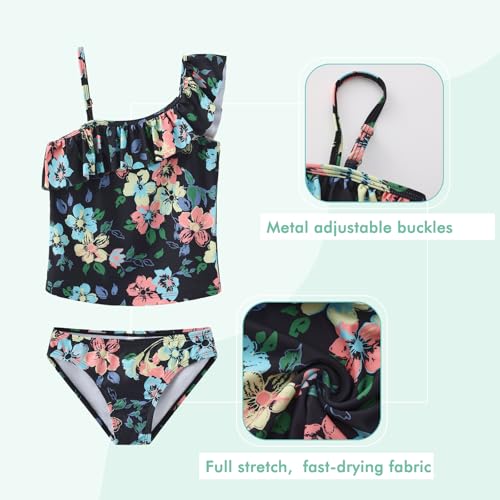 Image of Girls Two Piece Swimsuits Hawaiian Ruffle Tankini Swimwear Bathing Suit Set