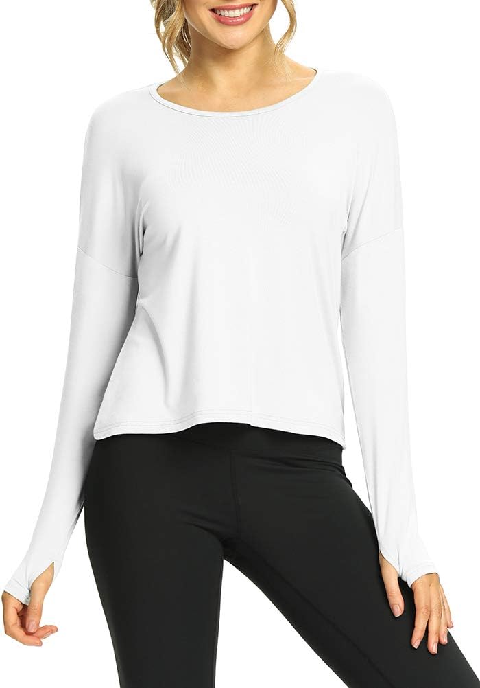 Mippo Womens Open Back Long Sleeve Workout Tops Athletic Gym Shirts with Thumb Hole - Image 2