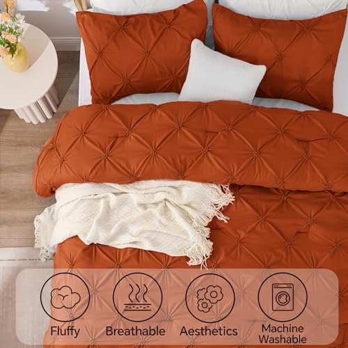 Image of BEDELITE Queen Comforter Set Burnt Orange,Lightweight & Soft Comforter | Pintuck Boho Bedding, Warm & Cute Bed Set for All Season,With 2 Pillowcases