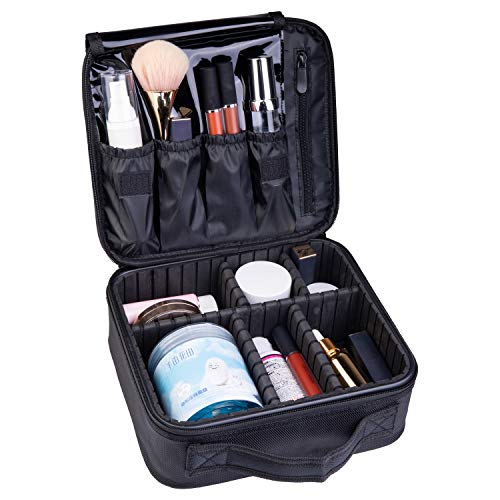 Travel Cosmetic Bag, Makeup Train Case, Cosmetic Case, Portable Artist Storage Bag with Adjustable Dividers for classify Cosmetics Makeup Brushes, Toiletry, Jewelry and Digital Accessories