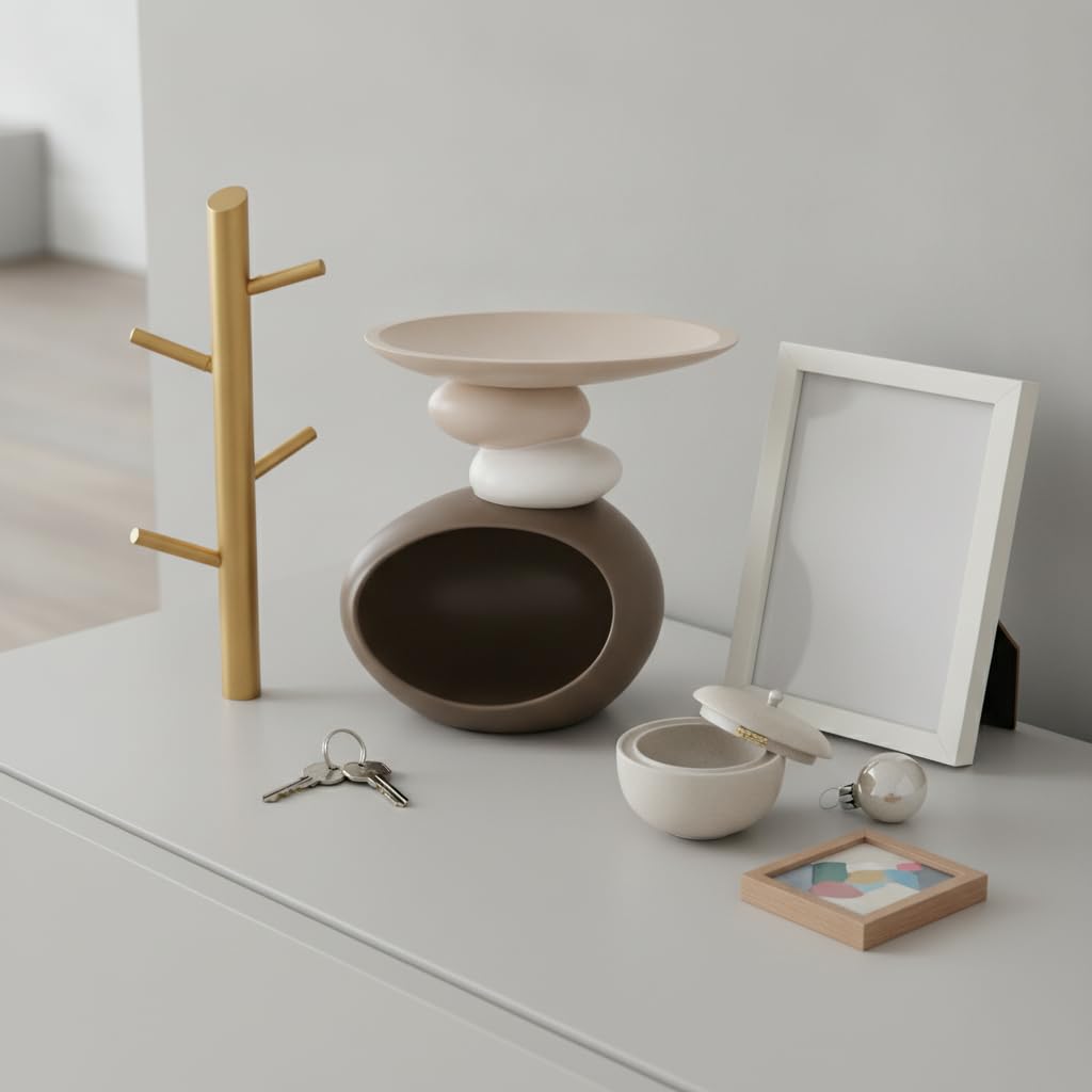 Organizer da Ingresso da Tavolo, Doppio portaoggetti (marrone) | Struttura in metallo, Portaavi decorativo, Per scrivania ufficio, Per