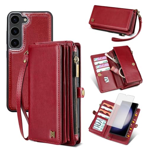 Coque Samsung S23 5G portefeuille magnétique amovible et verre