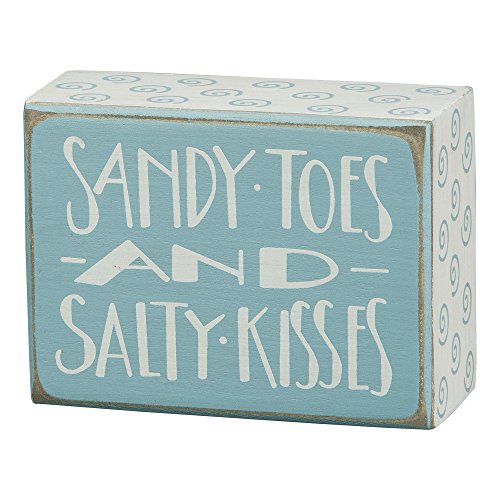 Primitives by Kathy Sandy Toes And Salty Kisses Teal Beach Distressed Wooden Box Sign 23871 New
