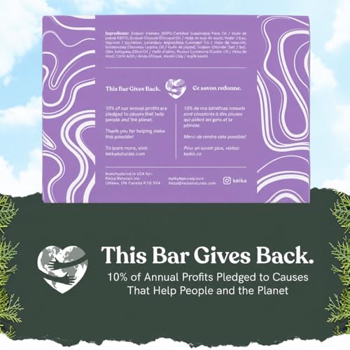 Image of Keika Lavender Soap Bar with Purple Kaolin Clay for Face & Body, Natural Relaxing Spa Bath & Shower Cleanser, 5 oz.