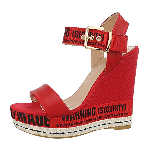 Ital-Design - Sandalias con cuña para mujer, color Rojo, talla 39 EU