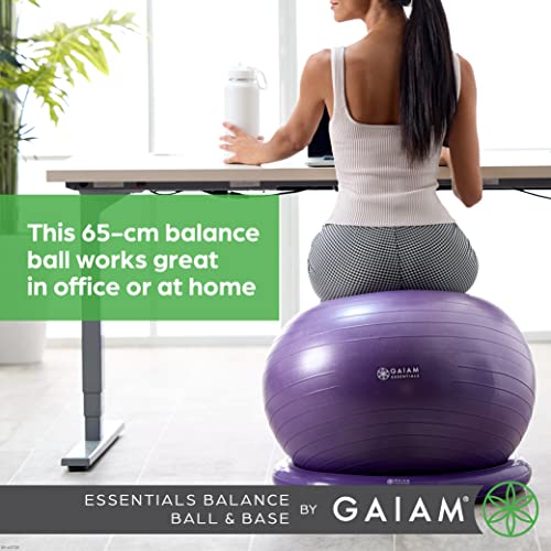 image for Gaiam Essentials Balance Ball & Base Kit, 65cm Yoga Ball Chair, Exerci