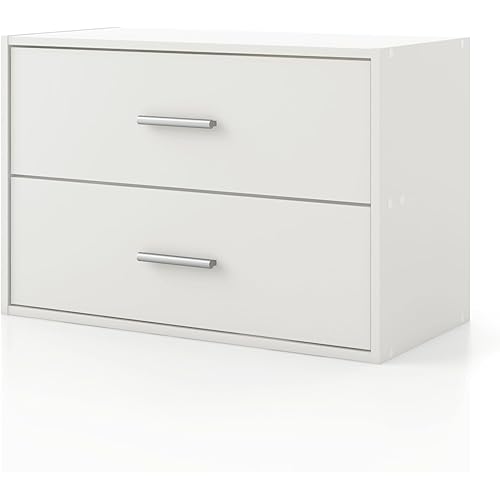 HOMES: INSIDE + OUT Apexa 2-Drawer Wooden Stackable Storage Drawers, Small Food Pantry Cabinet, Cajonera De Madera, Underbed Drawer Dorm Teen Room Decor & Bedroom, Home Office, Kitchen, White