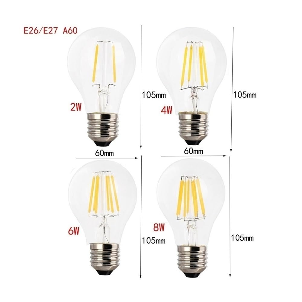 HHF Iluminación del hogar, Paquete de 10, Bombilla de filamento LED A60 AC220V 2W/4W/6W/8W/12W Bombilla Edison iluminación del hogar(Warm White 2700K,12W)