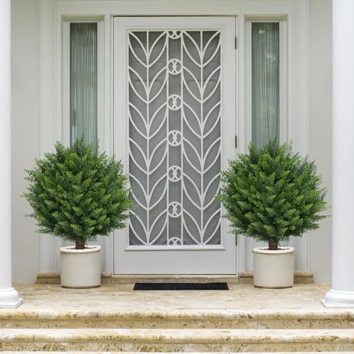 Image of AOKIIE Artificial Cedar Topiary Bushes 24 inch with Ground Spike 2PCS