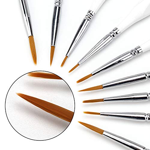 AIEX 9pcs Fine Detail Paint Brush Set Miniature Painting Brushes Kit Mini Paints Brush Set for Acrylic, Watercolor, Oil, Face, Nail, Scale Model Painting, Line Drawing (White)