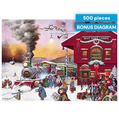 Buffalo Games - Charles Wysocki Whistle Stop - Rompecabezas de 500 Piezas para Adultos con Arte de Charles Wysocki, hecho en USA, Piezas de agarre fácil, Tablero reciclado, Tamaño: 21 x 15 in, incluye póster miniatura 6
