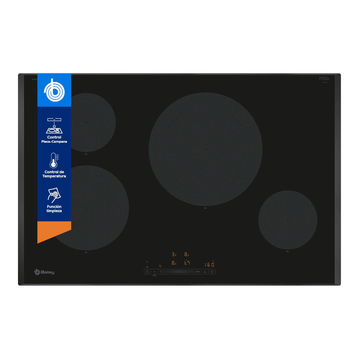 Balay - Placa de Inducción, 80 cm de ancho, 4 zonas l Lanzamiento 2024, 11 Niveles, Zona de 28 cm, Negro, 3EB985LH