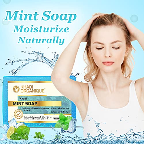 Image of Khadi Organique Handmade Pure Mint Soap With Essential Oil Pack Of 3