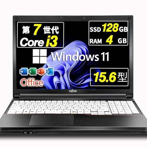 �y�����ςݕi�z �m�[�g�p�\�R�� FMV Lifebook A577 15.6�^ Core i3-7100U �e���L�[ DVD Bluetooth HDMI Windows11 MS Office 2021���� (SSD:128GB ������:4GB)