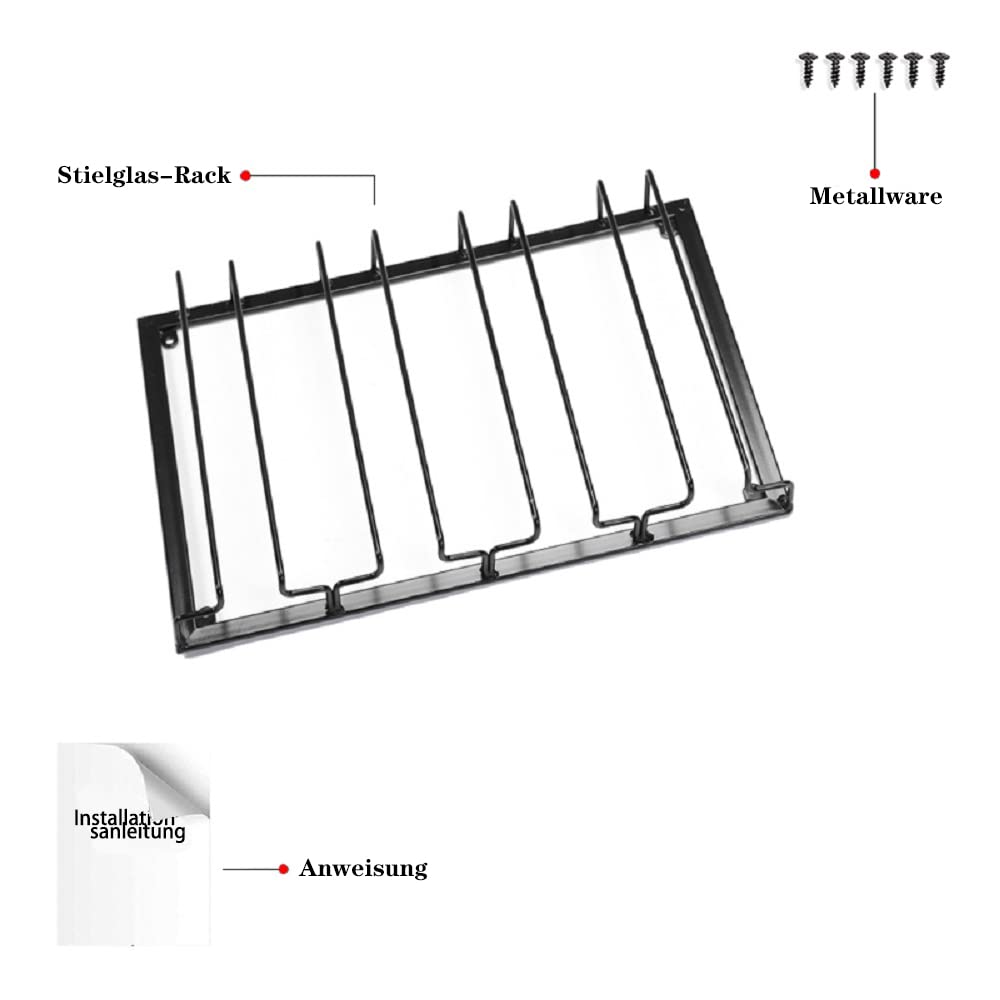 FOMANSH Weinglashalter unter dem Schrank, Gläserhalterung für Weingläser Stielgläser, hängender Weinglasregal aus Metall, Gläser-Aufbewahrung für Küche, Bar und Restaurant, Schwarz
