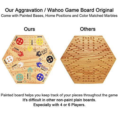 Mucitagf Original Marble Board Game Wahoo Board Game Double Side Painted 16-Inch Wooden Fast Track Board Game For 6 And 4 Player With 6 Colors 36 Glass Marbles, 8 Dice For Family Game Night, Party #TOP2
