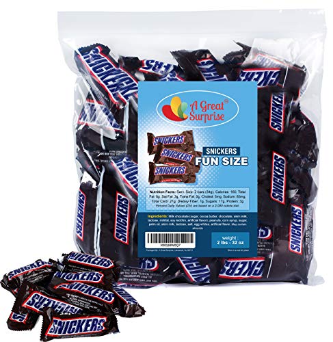 Snickers Chocolate Bar Fun Size - Brown Candy - 2 LB Bulk Candy
