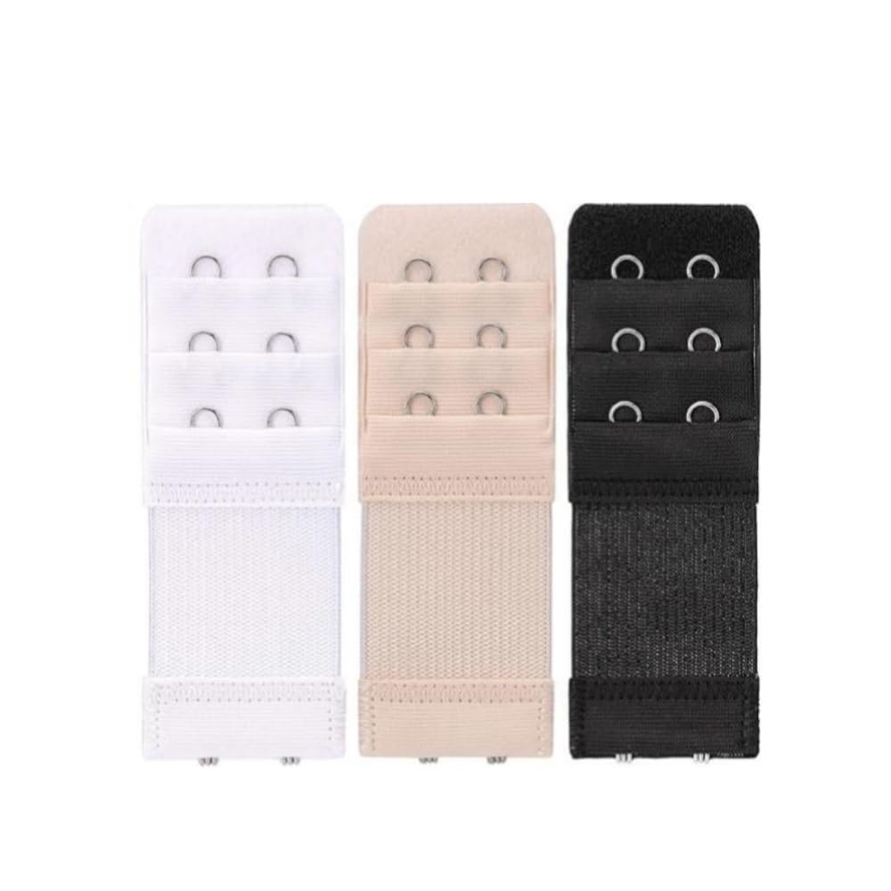 3 Pieces Women's Soft Comfortable Elastic Bra Extenders Bra Extension Strap 2 Hook 3 Row Lady's Bra Extender Bra Band (Black, White, Nude)