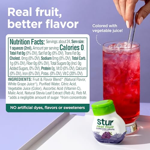 Image of Stur Liquid Water Enhancer | Concord Grape | Naturally Sweetened | High in Vitamin C & Antioxidants | Sugar Free | Zero Calories | Keto | Vegan | 5 Bottles, Makes 120 Drinks