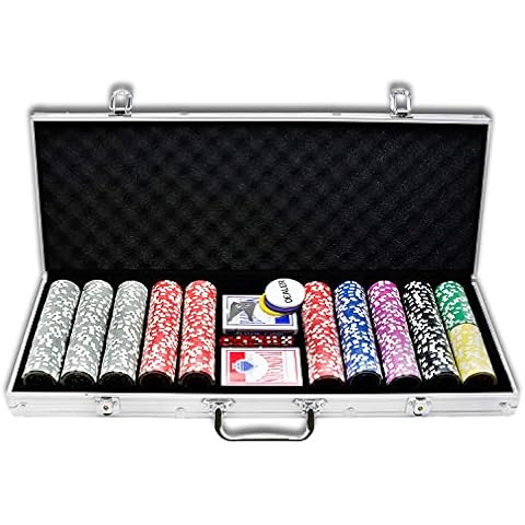 LZQ Poker Case 500 Chips Texas Hold'em Poker Chips with Silver Aluminium Case Blackjack Gambing with Carying Case and Casino Chips 2 Card Games Dealer Small Blind Big Blind Buttons and 5 Dice Cover