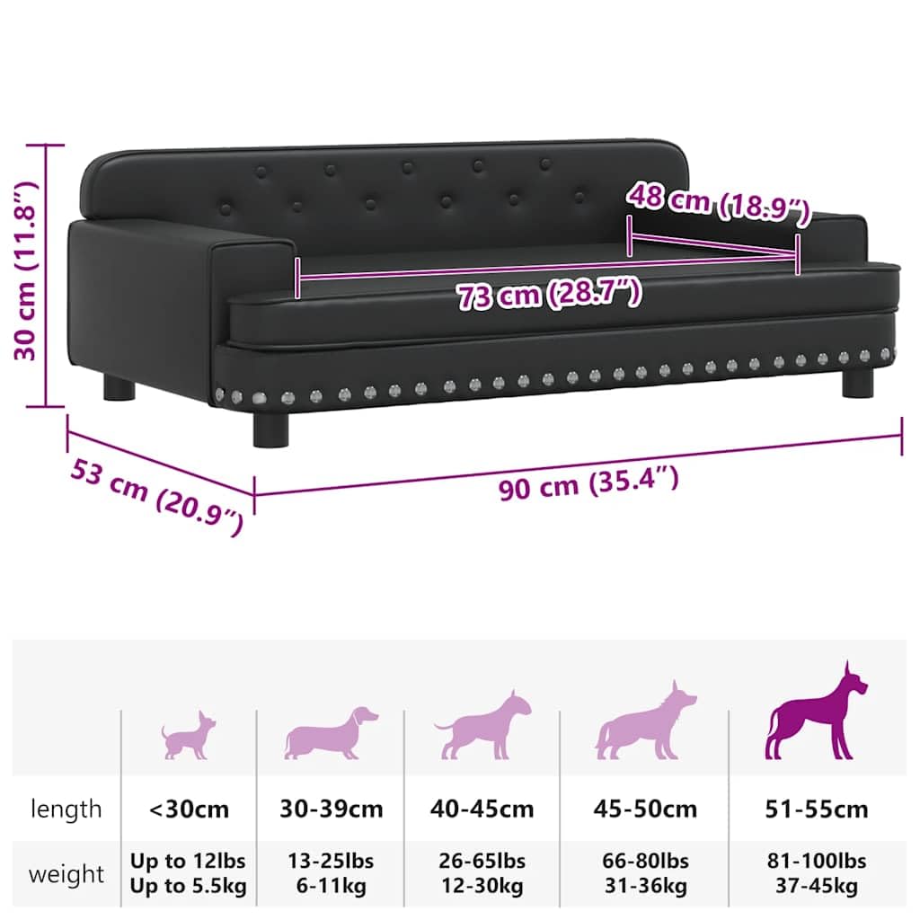 Cuccia per cani nera 90 x 53 x 30 cm, in ecopelle con imbottitura in schiuma, antiscivolo, impermeabile, delicata sulle articolazioni, ideale come posto letto, divano, cuscino per piccoli