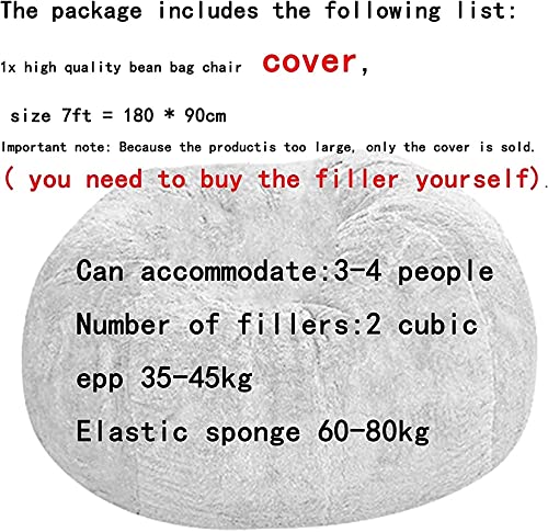 5Ft Giant Fur Bean Bag Chair For Adult （No Filler） Furniture Big Round Soft Fluffy Faux Fur Beanbag Lazy Sofa Bed Cover(It Was Only A Cover, Not A Full Bean Bag) Faux Fur Beanbag Lazy Sofa Bed Cover #TOP2