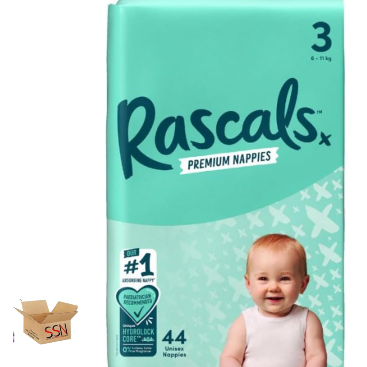 Rascal's Premium Nappies, Ultra-Absorbent Size 3, 44 Pack