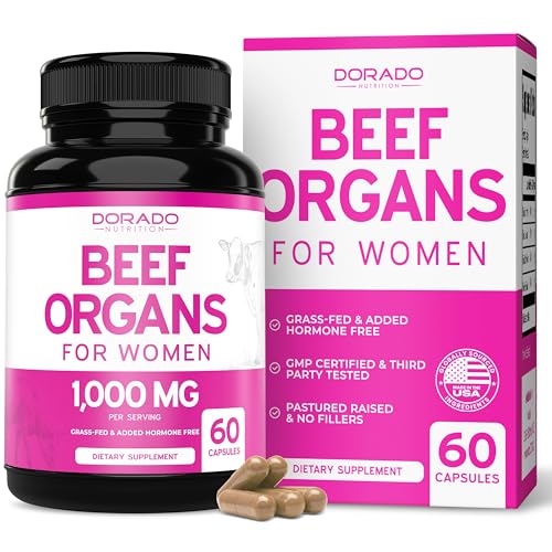 Beef Organ Supplement for Women - Grass Fed Beef Liver, Heart, Kidney & Uterus 1000mg Per Serving - Support Women's Energy & Overall Health - Third Party Tested & Non GMO - USA Made (60 Capsules)