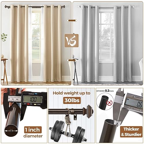KAMANINA 1 Inch Double Curtain Rods 72 to 144 Inches (6-12 Feet) Telescoping Drapery Rod for Windows 69 to 140 Inches, Vintage Square Finials, Bronze - Image 5