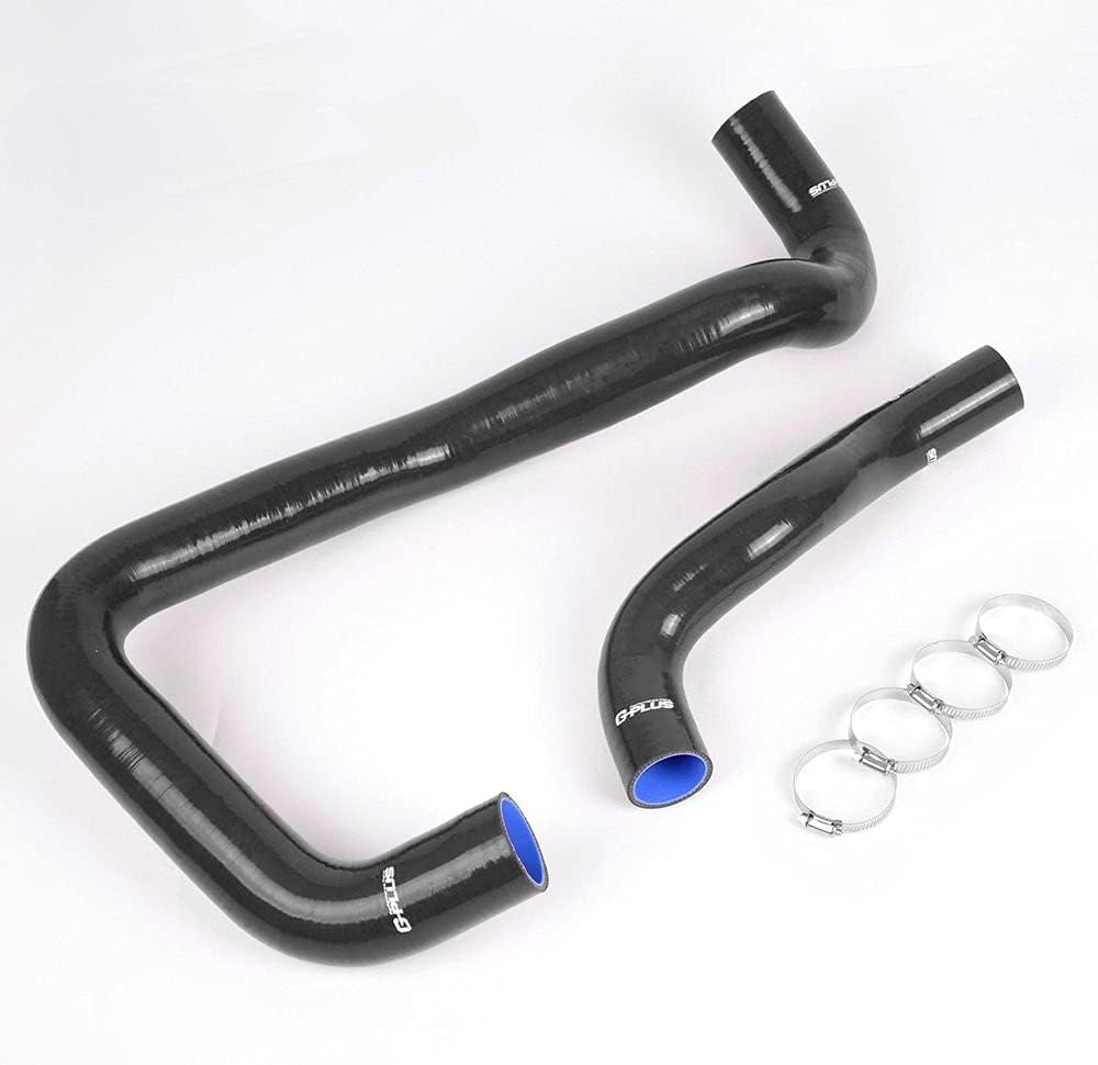 G-PLUS Silicone Radiator Hose Piping Kit Clamps Compatible With 2005-2007 Ford 6.0 6.0L Powerstroke Diesel, 2PCS Black