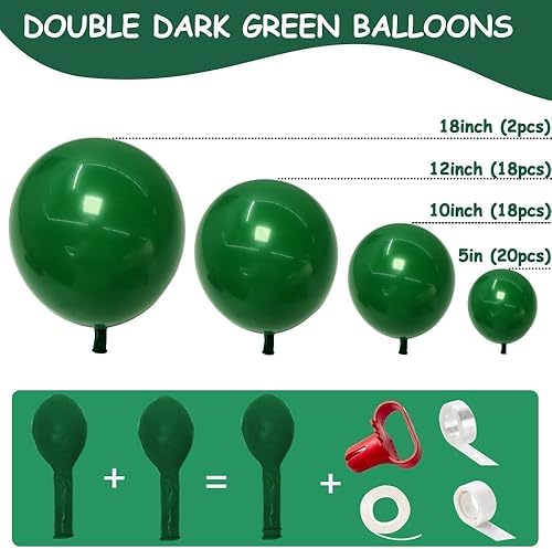 Miniatura 3 de Globos de color verde oscuro, globos verdes de doble relleno, diferentes tamaños, guirnalda de globos de látex verde esmeralda, kit de arco de